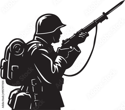 Vector illustration of a soldier with rifle and backpack