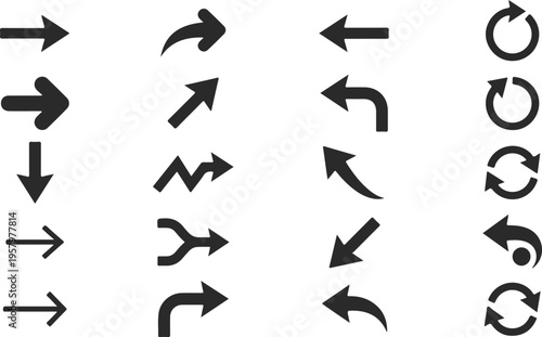 A collection of various black arrows on a white background