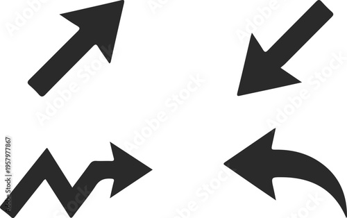 A set of black arrows pointing in different directions on a white background