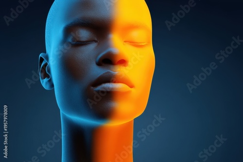 Duality of ai faces logic and empathy digital world abstract art dark background