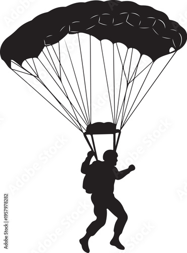 Vector silhouette of a parachutist in mid-air