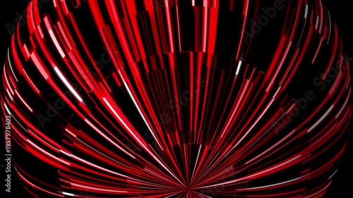 Abstract red hi-tech globe with radiant glowing lines on black background. Futuristic digital VJ loop