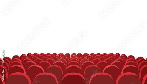 Rows of red movie theater seats in a crowded cinema