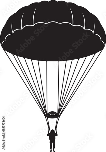Vector illustration of a person parachuting with a black parachute