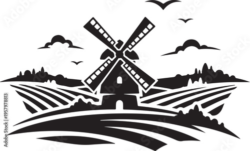 Black windmill icon vector illustration