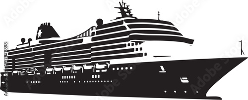 Vector cruise ship icon in black and white