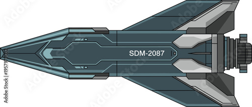 Futuristic spacecraft rocket design, advanced sci-fi space vehicle with detailed technology elements, modern aerospace concept illustration isolated on background