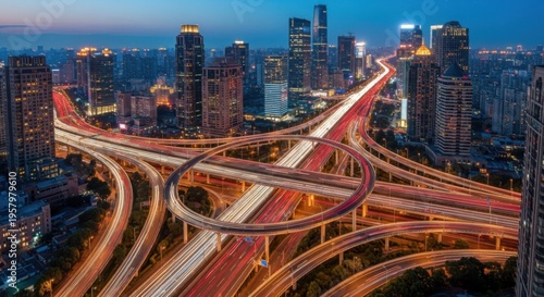 Vibrant Cityscape With Illuminated Highway Interchange At Dusk