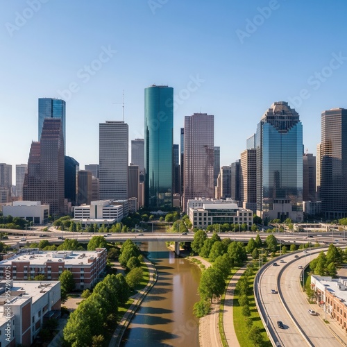 Vibrant Cityscape With Modern Architecture And Flowing River Below
