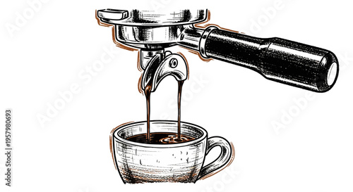 coffee pouring from espresso machine into cup illustration
