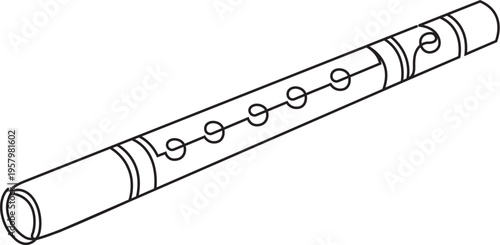 Continuous one line art drawing of bamboo flute.