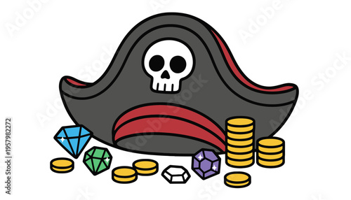 A pirate bandana icon with a skull and treasure coins illustration