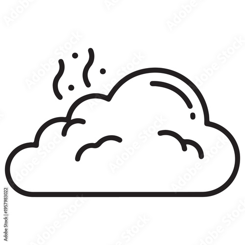 Minimalist black line icon of a pile of animal waste or manure emitting a foul odor and attracting flies, isolated on a white background for clean graphic design, web UI, and sanitation symbols.