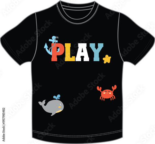 boys t shirt sea play little fish print illustrations design