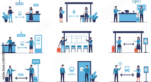 Business communication and customer service scenarios with office people interactions vector illustration