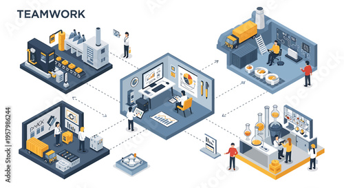 Business people working in office spaces.