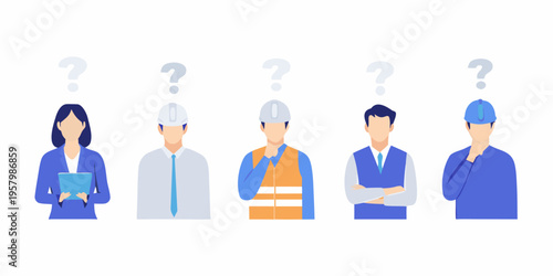 Diverse group of people with question marks above their heads