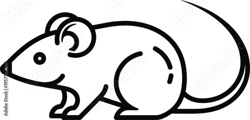 Mouse cartoon illustration, small animal icon, rodent graphic design, biology symbol artwork, educational drawing logo, black line minimal style