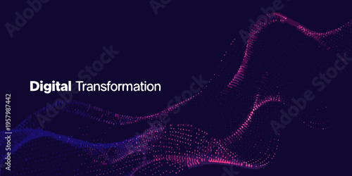 Abstract digital transformation concept with flowing particle wave design