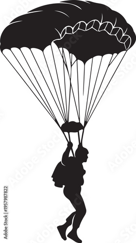 Vector silhouette of a person parachuting