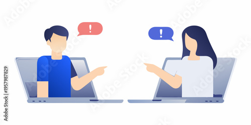 Two people arguing during a video call on laptops