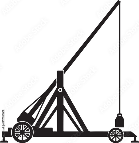 Vector medieval catapult silhouette, black on white background