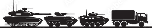 Set of 4 military vehicle silhouettes vector