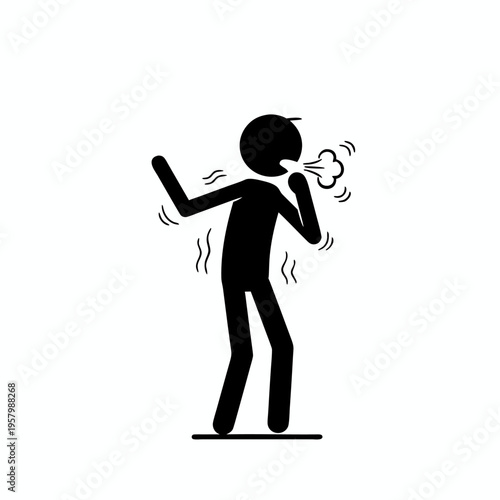 Distressed silhouette of a man covering his mouth while coughing representing severe sickness or viral infection