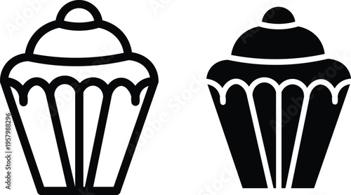 Minimalist black and white cupcake icon set vector for bakery, dessert, and sweet treat designs