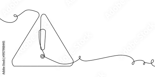 Continuous one line exclamation caution stop sign attention danger alert mark icon. Exclamation hazard one line point risk safety illustration important road triangle mistake error outline alarm mark.