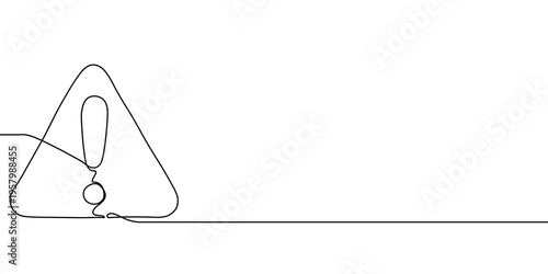 Fotografie Continuous one line exclamation caution stop sign attention danger alert mark icon