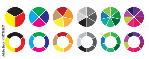 Pie chart set. Colorful diagram collection.Infographic pie chart set. Flat process cycle. Vector illustration.