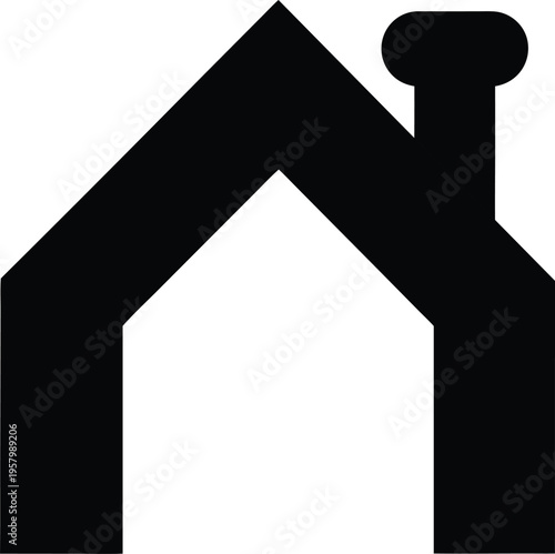 A minimalist black and white graphic icon representing a simple house structure with a chimney