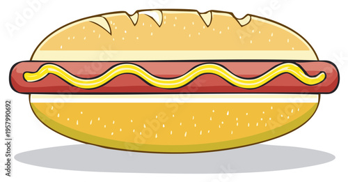 Cartoon hot dog sandwich with yellow mustard in a bun vector illustration