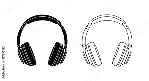 Two pairs of over ear headphones shown in contrasting styles silhouette