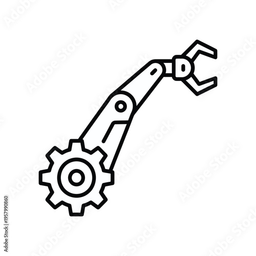 Industrial Robotic Arm Icon – Mechanical Automation Vector with Gear and Claw Manipulator Illustration