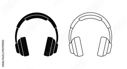 Two headphone designs one solid black and one outlined silhouette