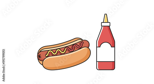 Hot dog with ketchup condiment.