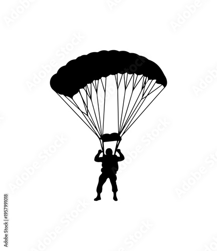 Paratrooper Descending with Open Parachute