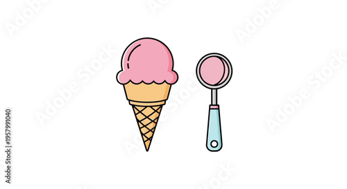Pink Ice Cream Cone with Scoop.