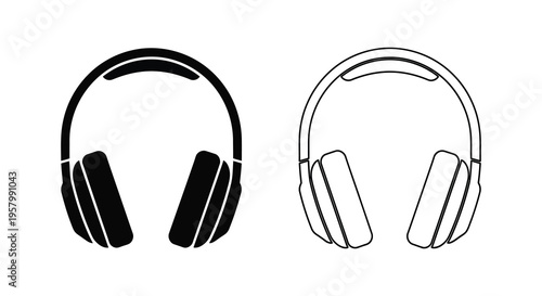 Two headphone designs one solid and one outlined a stark silhouette