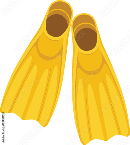 Beautiful swimming fins diving flippers yellow vector on white background.