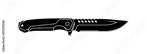 Black Tactical Folding Knife Vector Illustration