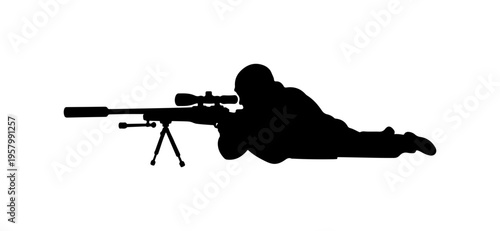 Sniper Silhouette with Rifle Vector Art