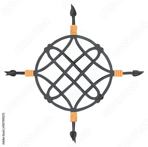 Vector Drawing of Woven Knot with Arrows Directional Sign Decoration Ornamental Design