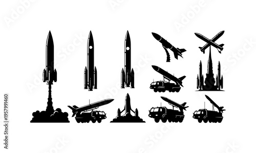 Black and White Military and Aerospace Vectors Collection