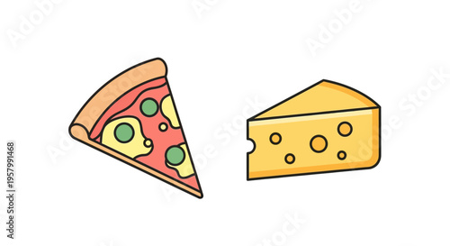 Slice of pizza and cheese wedge.