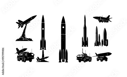 Military Vehicles and Missiles Vector Illustration Set