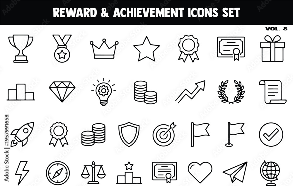 Fototapeta premium Reward Achievement Icons Set Collection