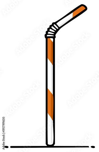 Orange and White Striped Bendable Drinking Straw Cartoon Illustration